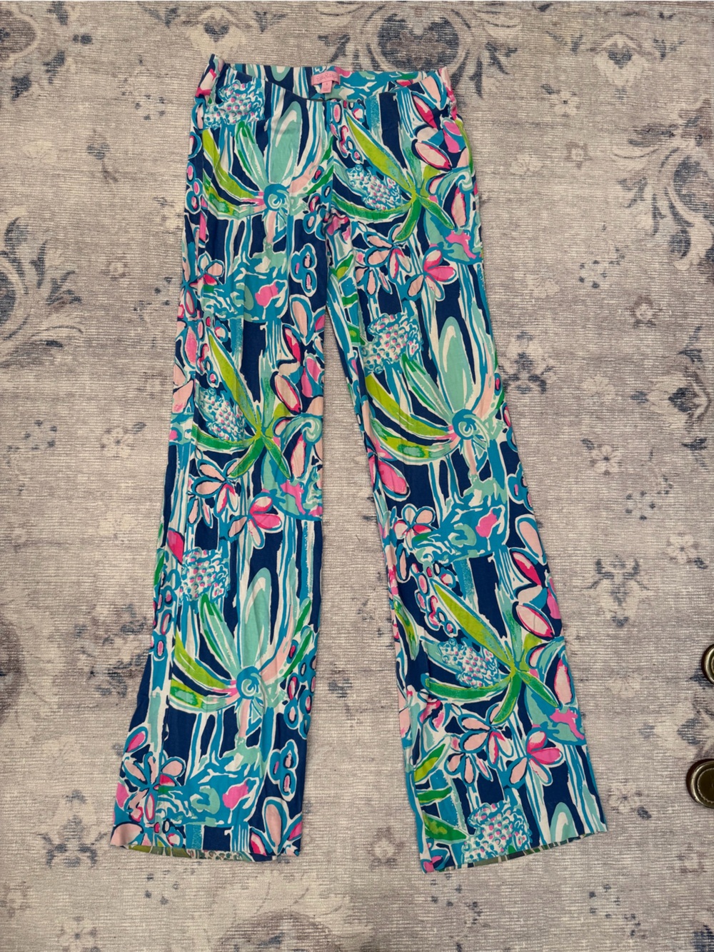 Lilly Pulitzer Tropical Floral Flare Leggings in Navy, Pink & Green